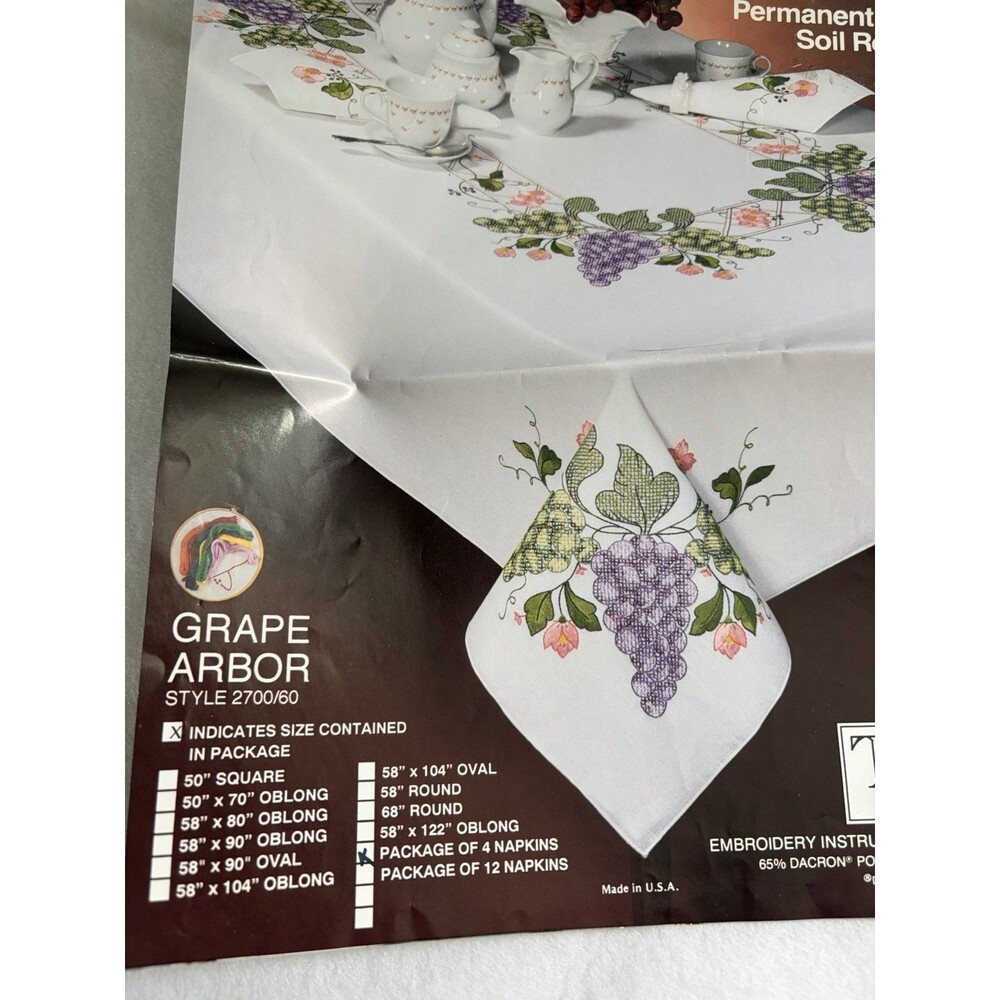 Tobin Cross Stitch Kit Grape Arbor Cloth Napkins (4) Embroidery